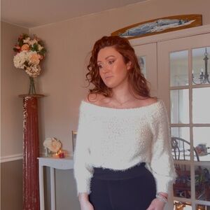 Cozy Off-Shoulder Cream Women's Sweater